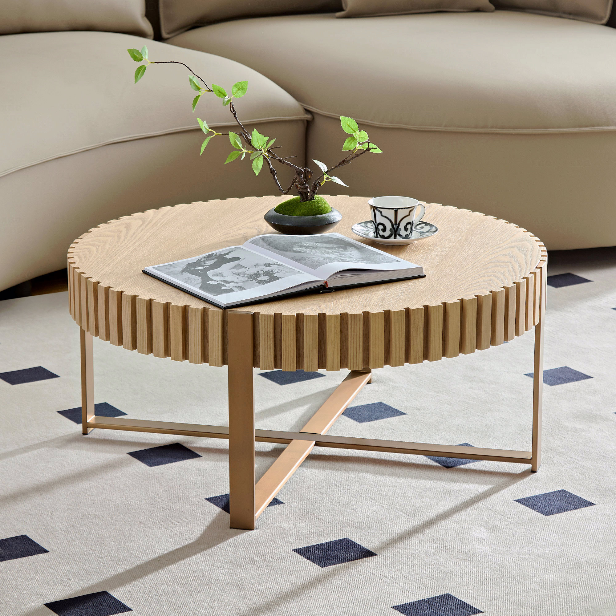 Latitude Run® Round Coffee Table Living Room Modern Handcraft Drum 31.5 ...