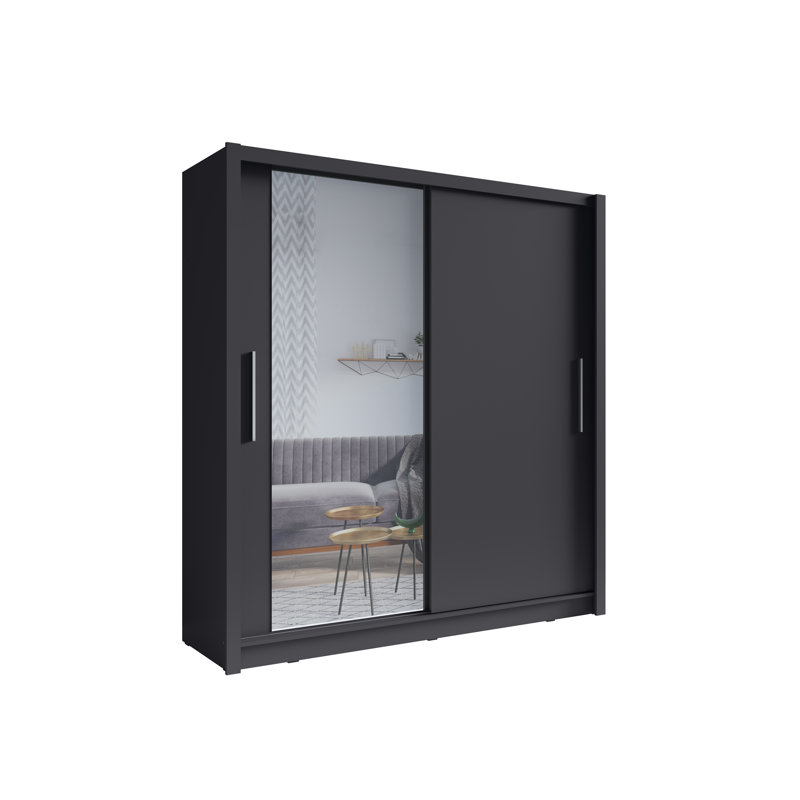 Anzlee 2 Door Laminate Wardrobe, Black, 215cm H x 185cm W x 62cm D