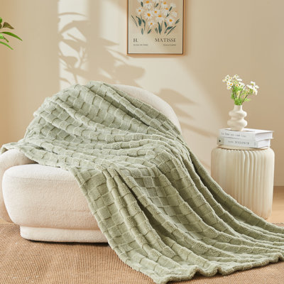 Jeté de lit en flanelle soyeuse de qualité supérieure à motif de flèches 3D de couleur vert sauge en jute très moelleuse (toutes saisons)
