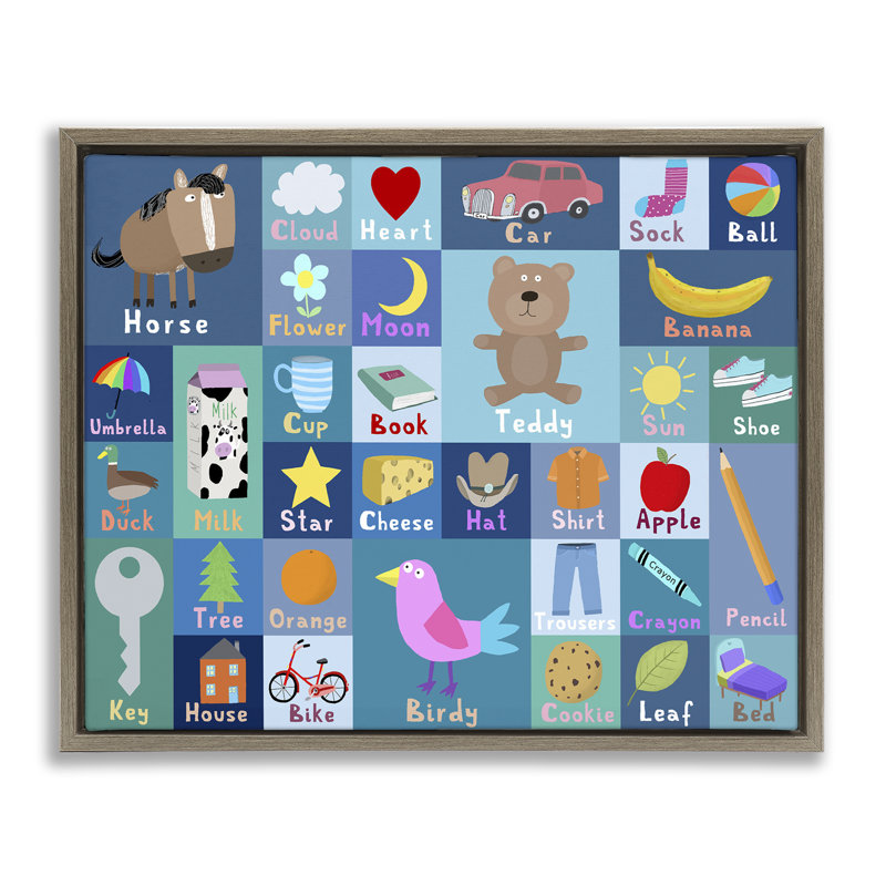 Cadre flottant bleu premiers mots, design par Carla Daly, H 25 po x l 31 po, Montalcino orme flottant encadré