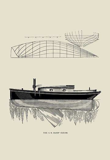 « the c.b. sloop gleam » par charles p. kunhardt, impression, H 42 po x l 28 po x P 1,5 po