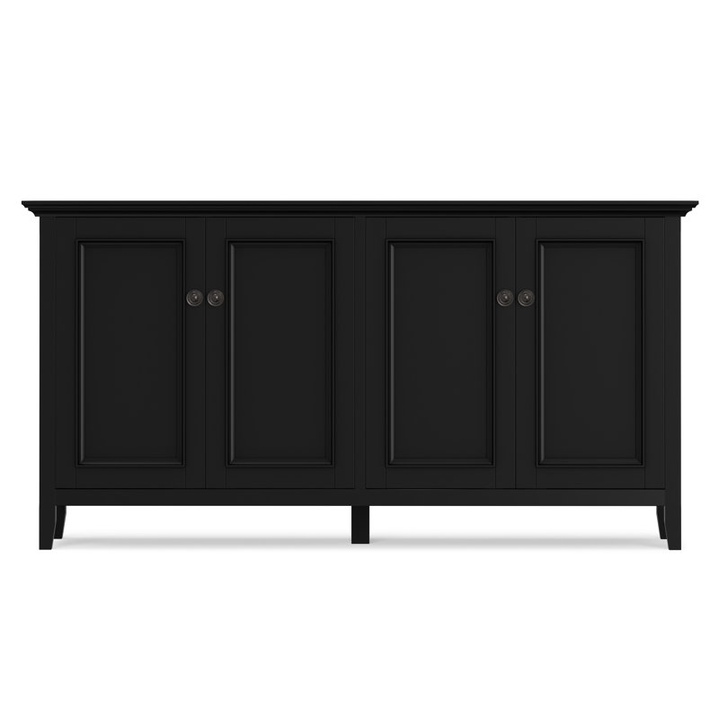 Pettry 66"W Solid Wood 4-Door Storage Cabinet With Adjustable Shelves, Black