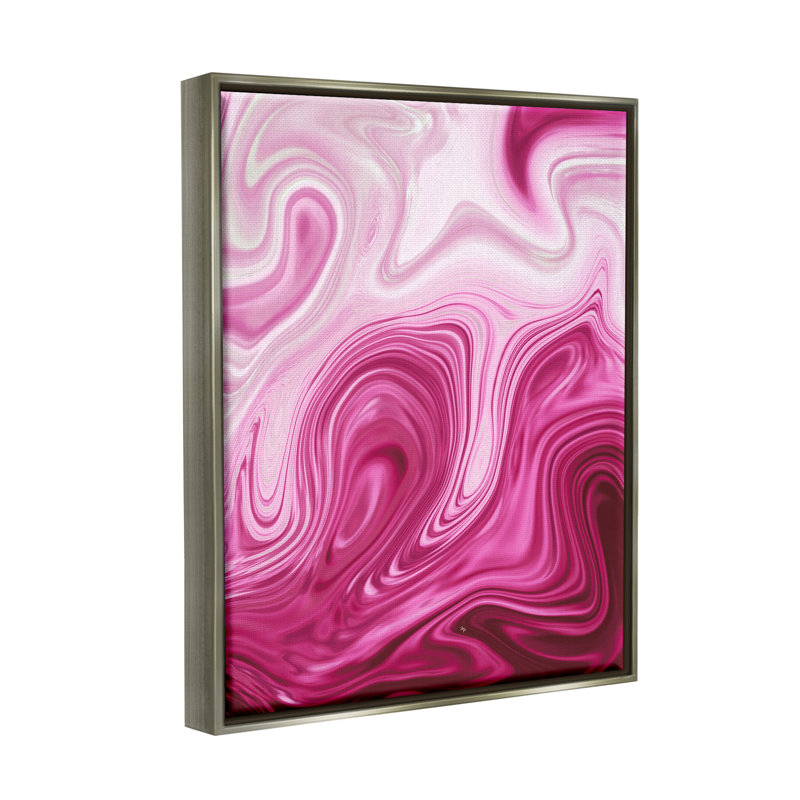 Tourbillons abstraits en marbre rose - impression, H 21 po x l 17 po x P 1,7 po, Cadre flottant gris lustré