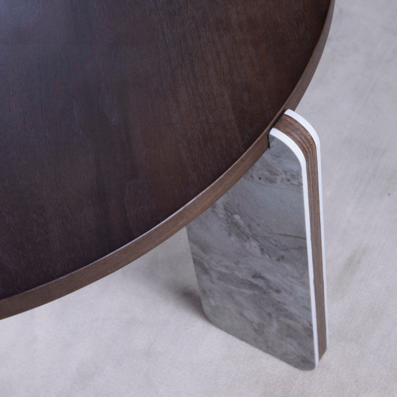 Ensemble de table basse et de table de bout 2 pièces avec placage en noyer et pieds en pierre frittée - 32,68 po et 16,93 po