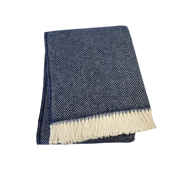 Herringbone Plush Throw , Navy Herringbone