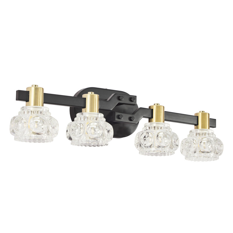 Luminaire rétro à 4 lumières murales, cristal transparent, noir mat + doré, salle de bain et couloir, économie d'énergie, applique simple à installer, abat-jour, fer à repasser, éclairage de couloir rétro, efficace, facile