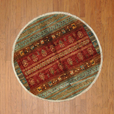 Bungalow Rose Hand-Knotted Afghan Mamluk Wool Round Rug