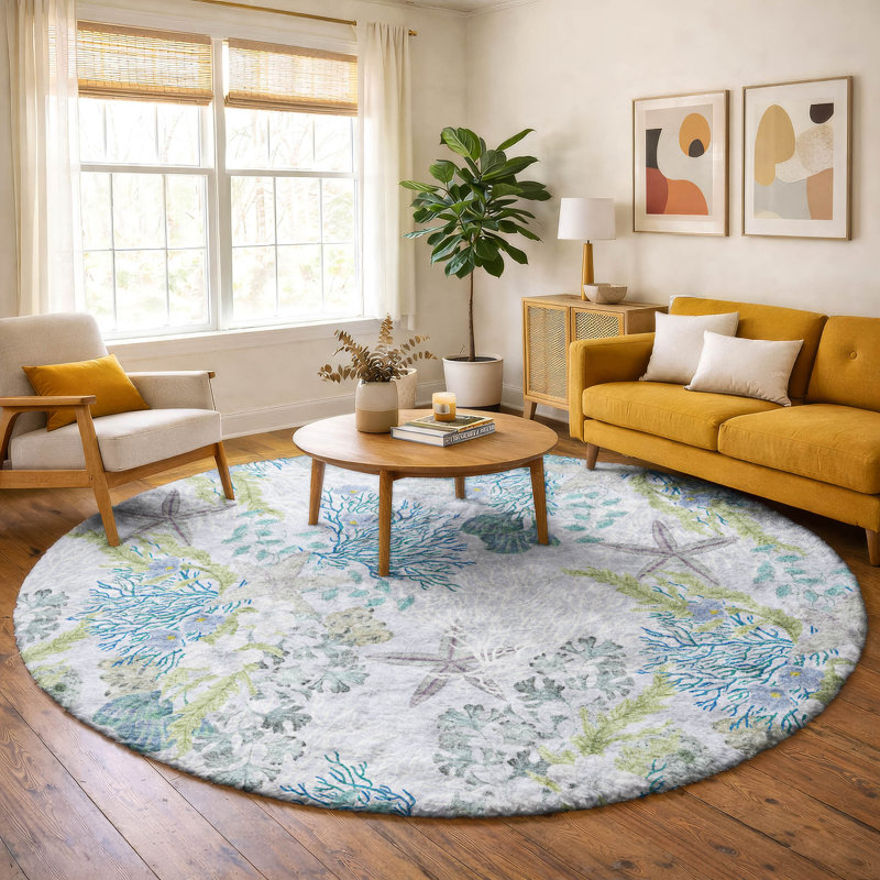 Premium Machine Washable Dream Shag ADS180 Coral Rug, Aqua, 8' Round