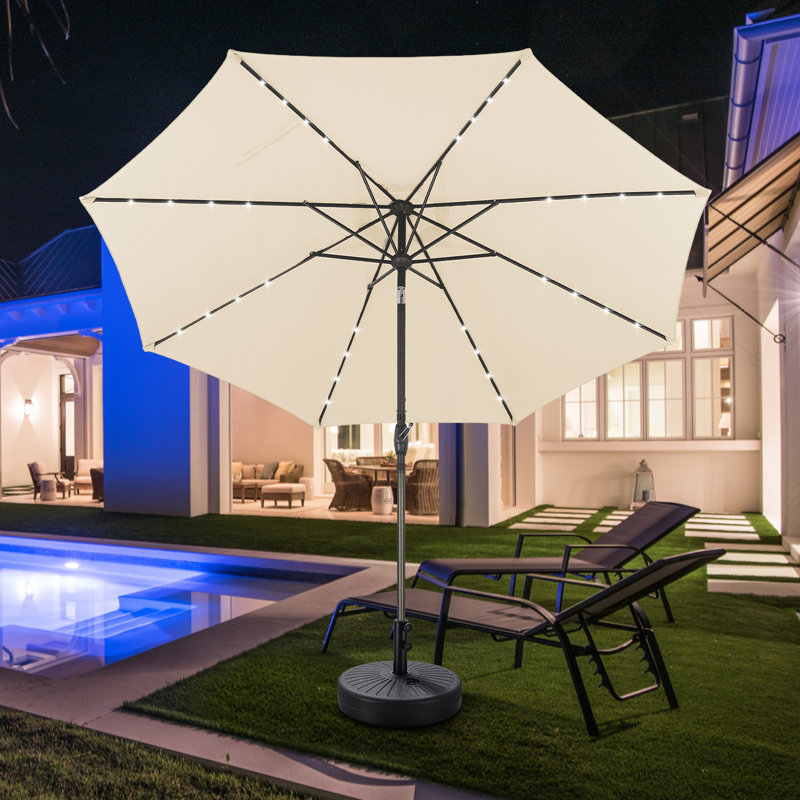 Parasol de marché illuminé 10 pi avec plage 8 côtes, Kaki