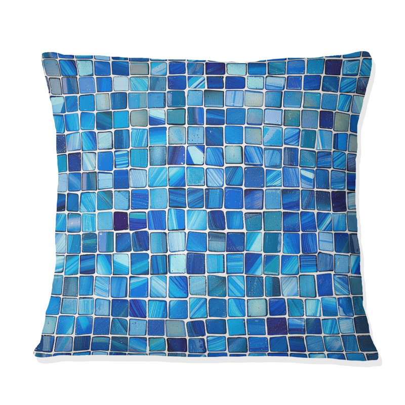 Carreau de mosaïque bleu moderne I - Coussin décoratif moderne, H 16 po x l 16 po