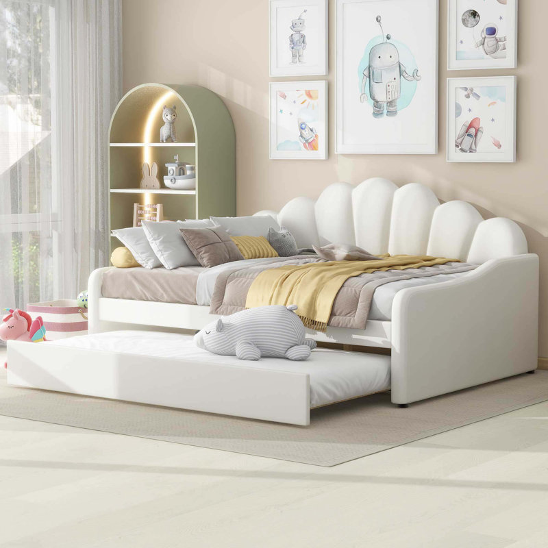 Full Size Upholstery Daybed Frame With Trundle, Beige