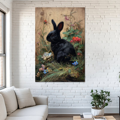TIMUBA Large Bunny Canvas Wall Art - Vintage Rabbit Pictures Wall Decor, Easter Artwork for Living Room, Religious Spring Painting Wrapped Canvas Prints, 32×48 inches