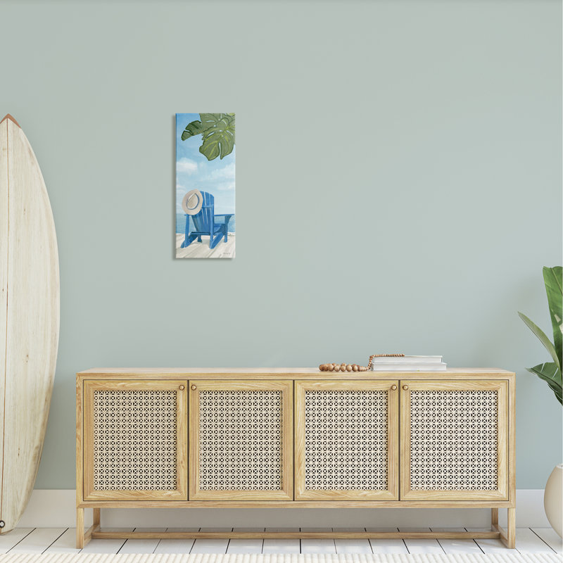 Chaise de plage botanique avec vue sur l'océan et bord de mer par Stellar Design Studio - Peinture, Toile tendue