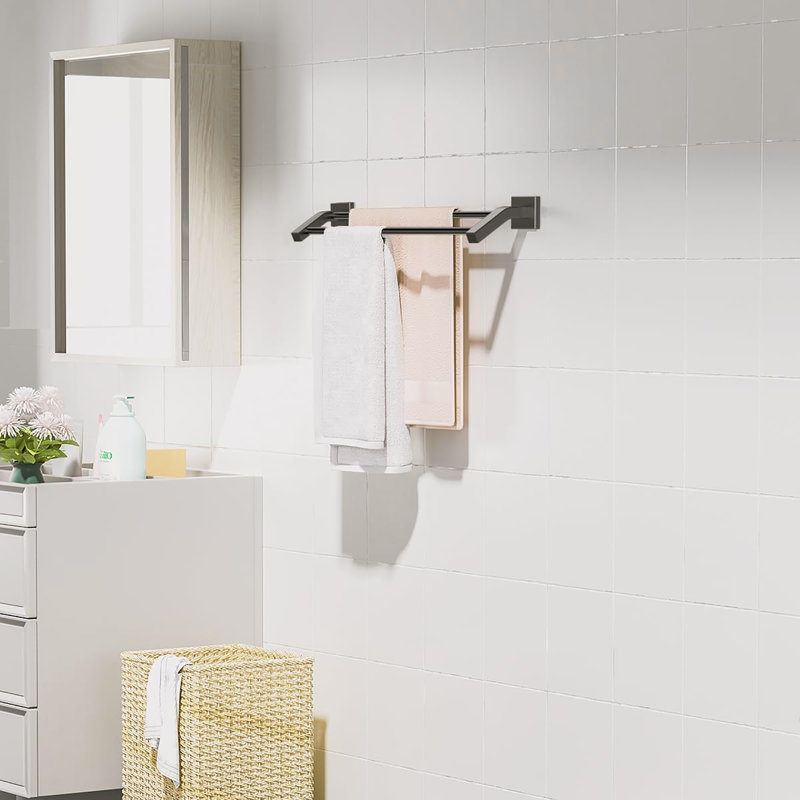 Porte-serviettes double 24 po en acier inoxydable robuste pour salle de bain SUS304, Noir mat