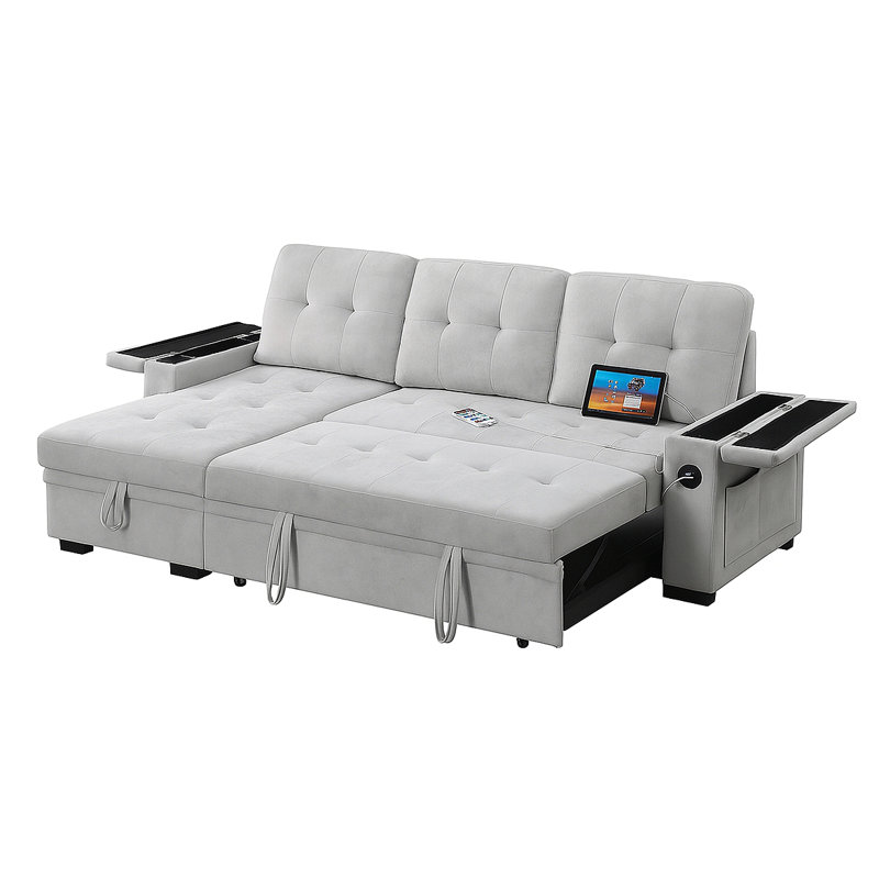 Canapé-lit modulaire réversible en tissu tissé avec méridienne de rangement, Gris