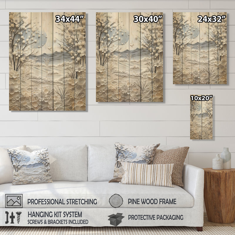 «White Winter Landscape Collage I - Winter Landscape on Wood Print», H 20 po x l 10 po