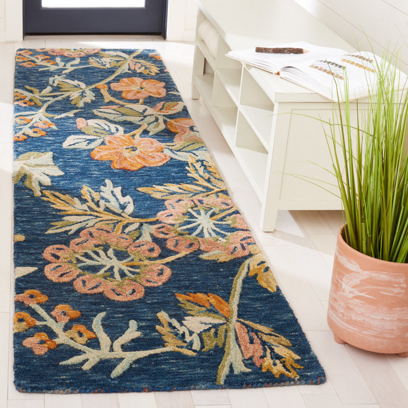 Tapis bleu / orange Aireen 133, Tapis de couloir 2 pi 3 po x 9 pi