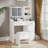 Lavin Makeup Vanity Set, Vanity Desk With Stool, LED Light Mirror And Charging Station, White-2125601925