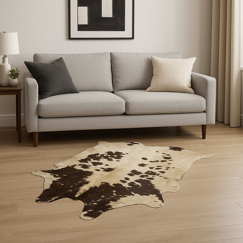 Tapis brun et blanc en peau de vache 6 pi x 7 pi