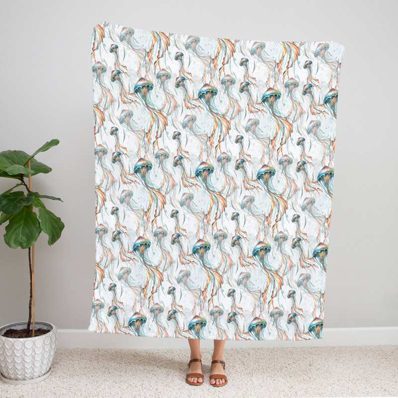 Throw Blanket, 68" W x 80" L, Animal Print/Abstract, Blue/Orange