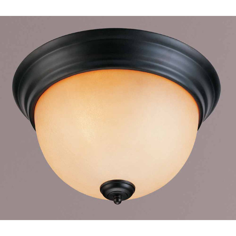 Rainier 2-Light 13" Foundry Bronze Indoor Simple Bowl Flush Mount with Sandstone Glass