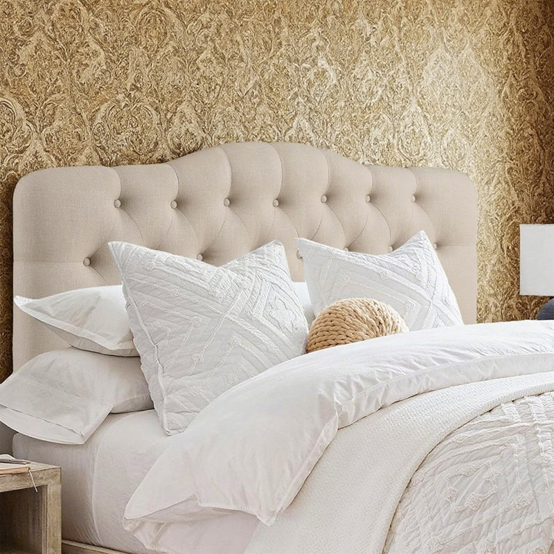 Linen Upholstered Headboard-Modern-Adjustable Height-Button Tufting, Beige, Twin