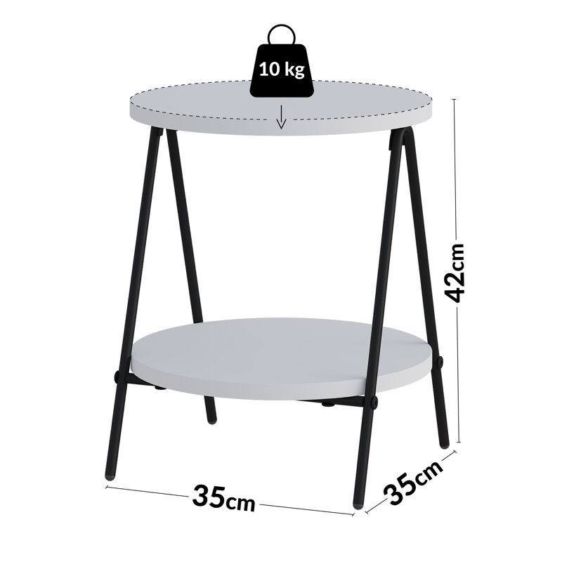 Ritzman Compact Side Table Round Top with Metal Legs, White