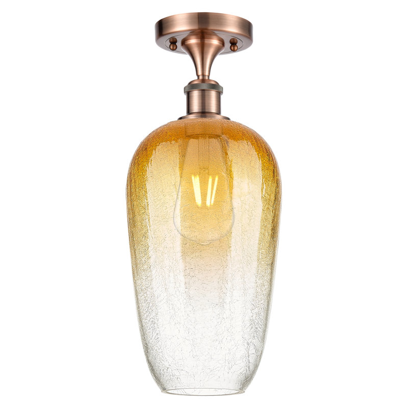 Ballston - flûte Brookhaven - 1 lumière semi-encastrée 7 "- finition cuivre antique - abat-jour ambre, Antique Copper, Amber
