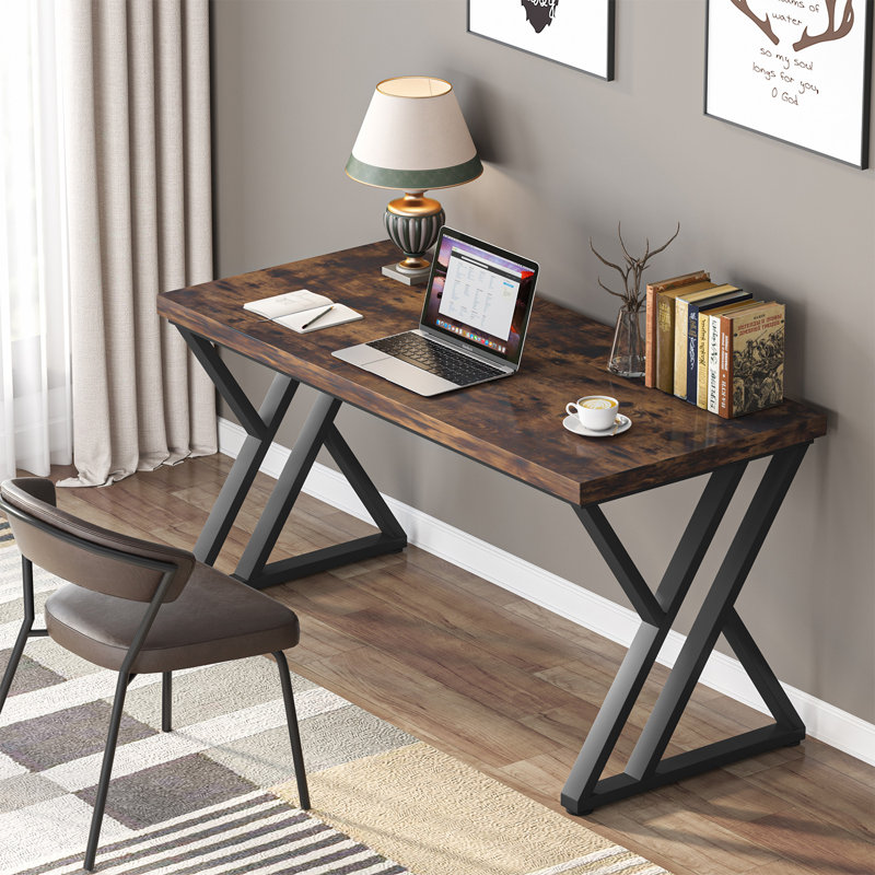 Metal Base Desk, Rustic Brown, Black