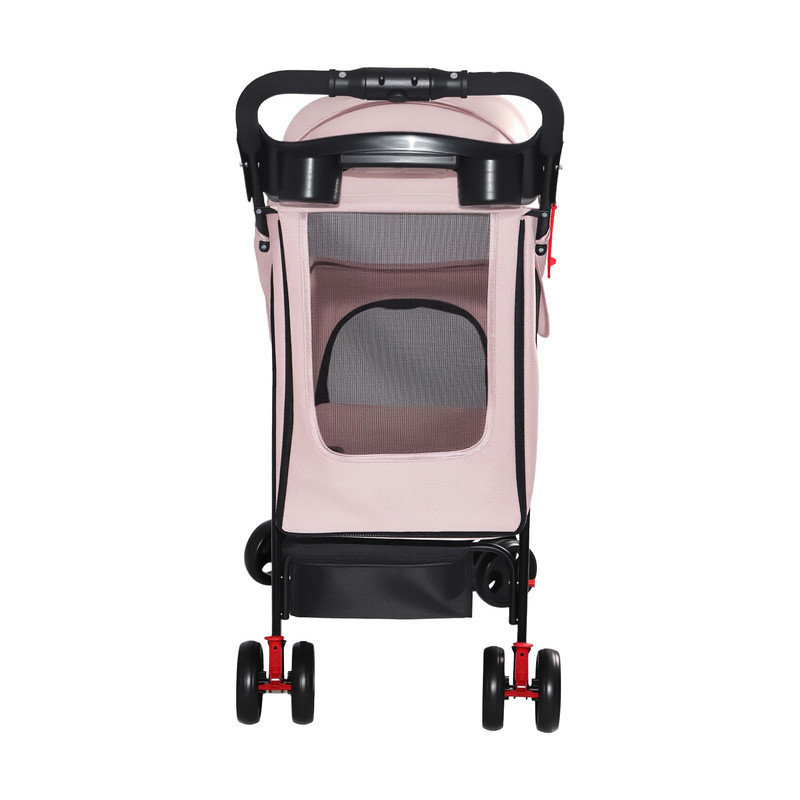 Poussette pliable 4 roues pour petits chiens et chats de moins de 28 lb avec plateau multifonctionnel, Pink