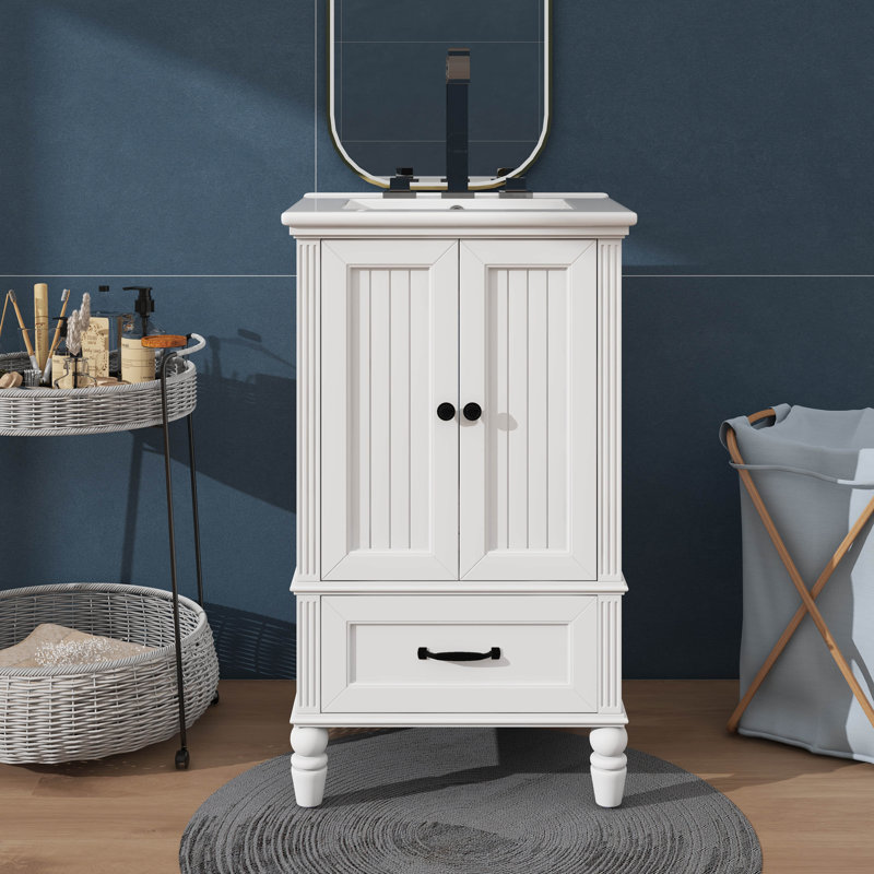 Meuble-lavabo de 20 po avec lavabo à fermeture en douceur et fermeture silencieuse, Blanc