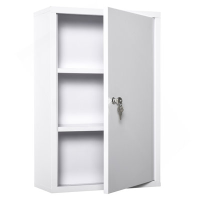 Armoire à pharmacie murale Kleankin à 3 niveaux pour la salle de bain, verrouillable avec 2 clés, blanc