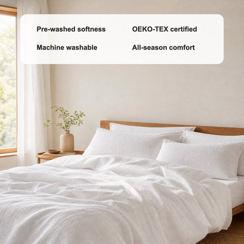 Ensemble de draps 4 pièces en mousseline de coton blanc et beige, Ensemble de draps pour très grand lit avec 3 piè, Blanc