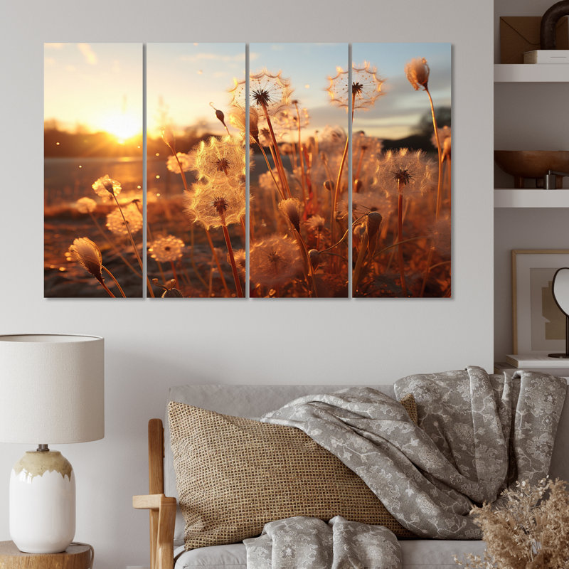 «Sunset Dandelion Field II», ensemble d'art mural floral en métal