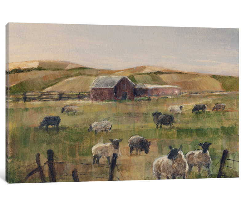 «Grazing Sheep II» par Ethan Harper - reproduction d'art sur toile tendue, H 26 po x l 40 po x P 1,5 po, Toile tendue