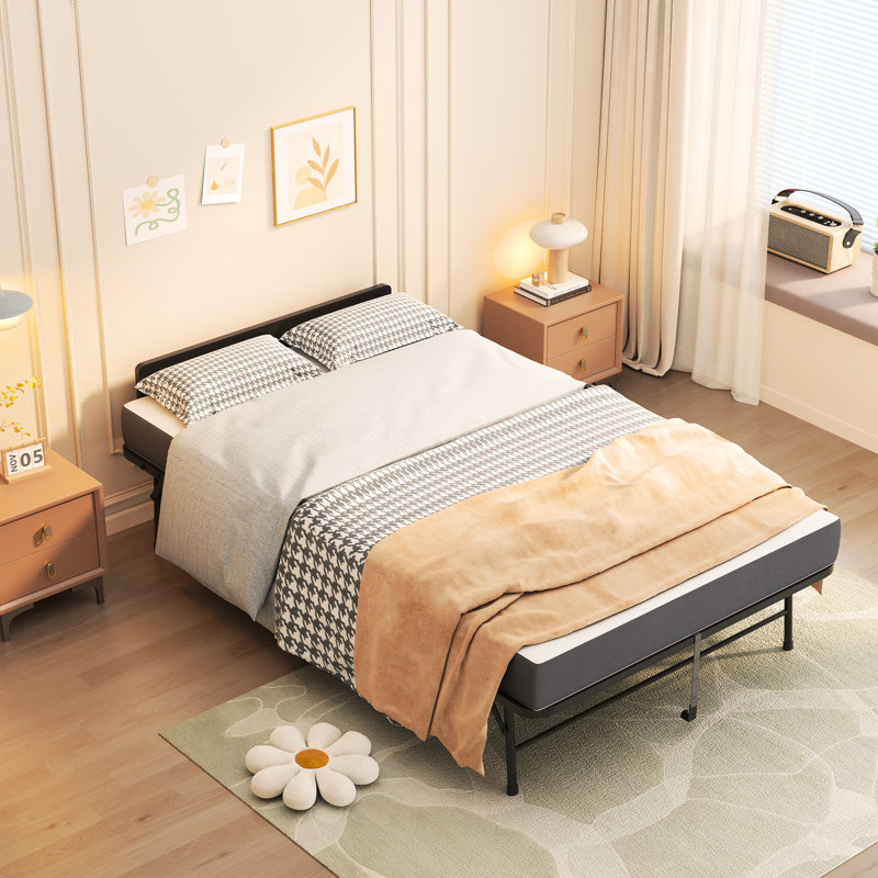 Lit pliant de 75 po x 46 po de large avec tête de lit réglable, matelas en mousse à mémoire de forme de 5 po, lit d'invité robuste sur roulettes pour les personnes de grande taille, cadre en métal de lit industriel spacieux et simple, installation f
