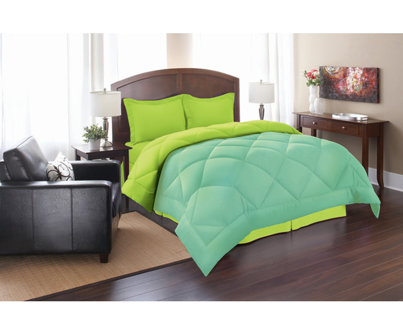 Ensemble d'édredon réversible 3 pièces, Aqua/Lime, Très grand