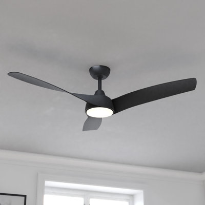  Crest Hill 56 in. Matte Black Indoor Rod Mount Contemporary Ceiling Fan with Matte Black Blades, Dimmable Integrated LED Light Kit and Remote Control Included, 6 Speed Energy Efficient DC Motor