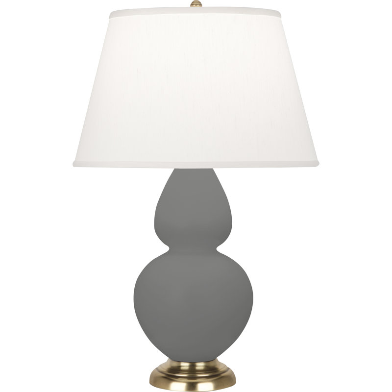 Double Gourd Table Lamp, White , Matte Steel Blue/Antique Brass