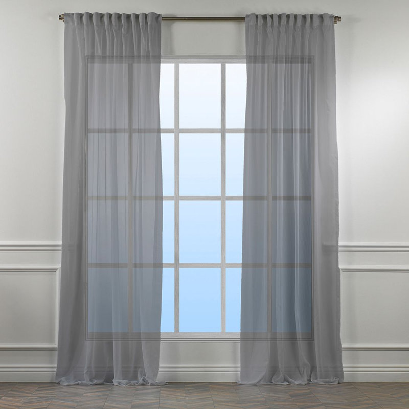 Extra Wide & Extra Long Faux Silk Crep Chifon Sheer Curtain Panels, 100" W x 252" L, Gray
