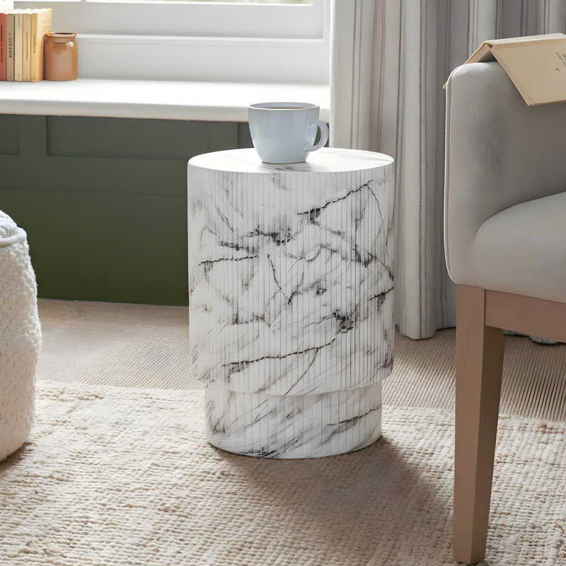 Gata Kody Modern Minimalist Outdoor MGO Side Table, Marble