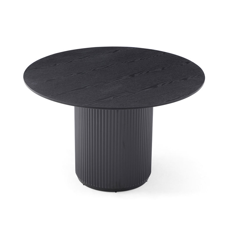 Table de salle à manger noire tendance avec placage de chêne, 47,2 po x 47,2 po x 29,5 po, base fabriquée à la main pour le café