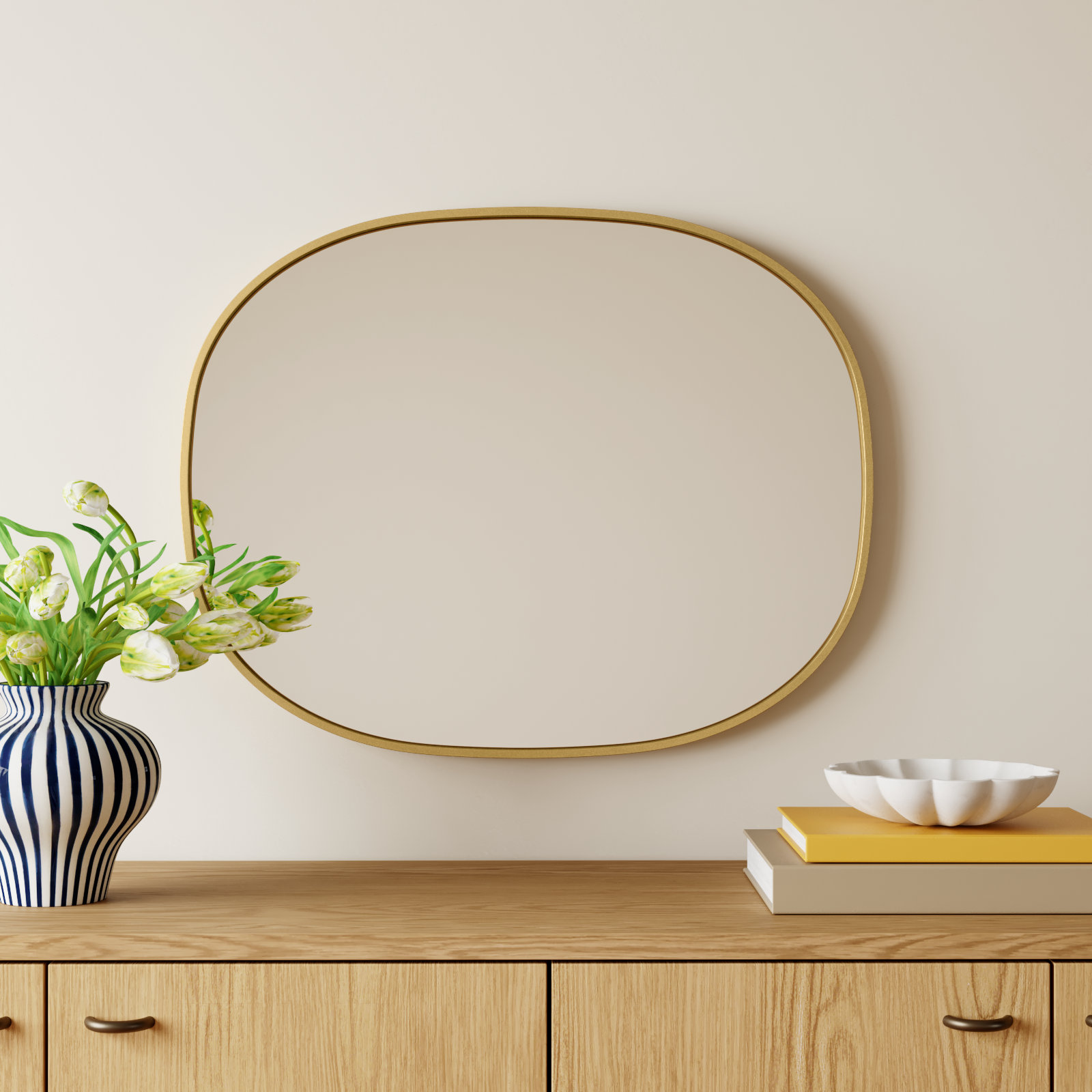 Sabine Metal Curved Oval Wall Mirror, Brass, 30" x 24"