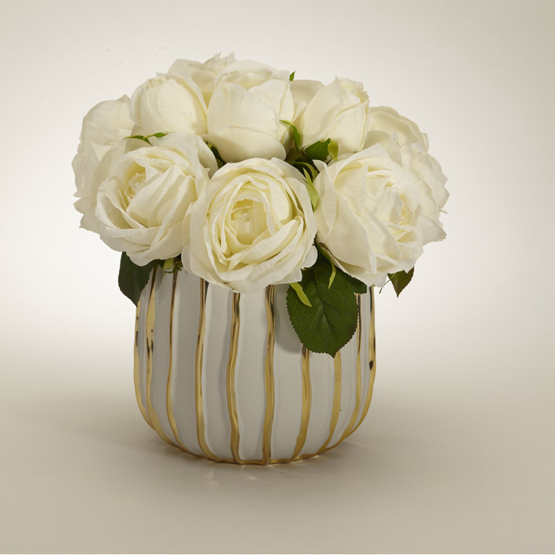 Rose Bouquet in Decorative Vase, White