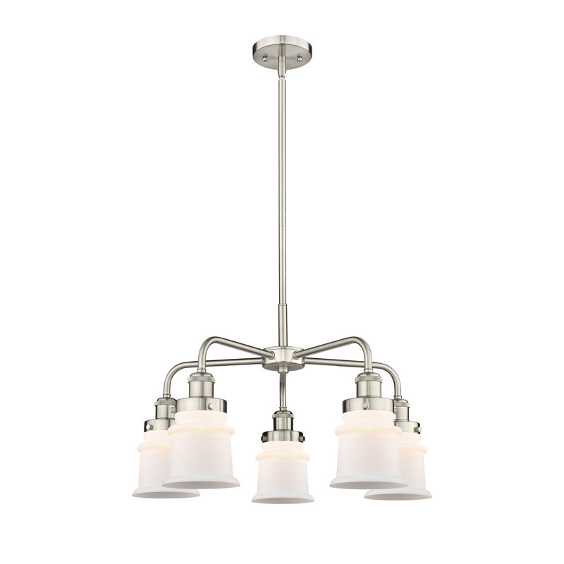 Alvi 5 - Light Glass Dimmable Chandelier, Matte White, Satin Nickel