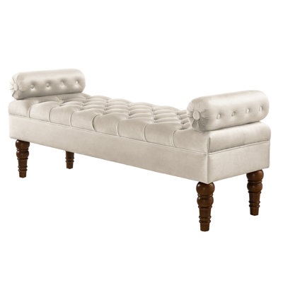 Bedroom Velvet Button - Solid Wood Base And Champagne Upholstery Upholstered Bench For