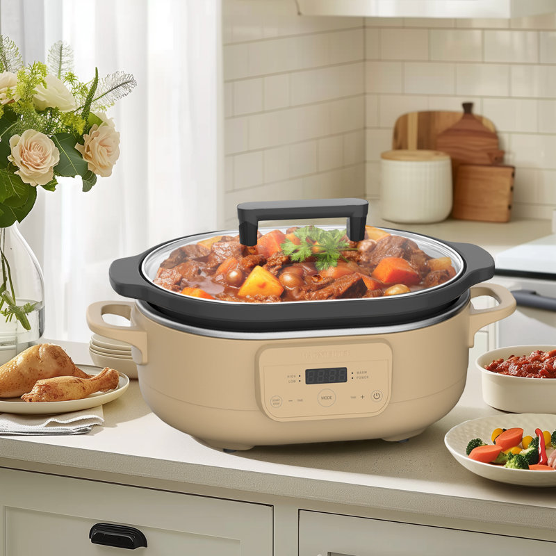 6 Quart Programmable Slow Cooker with Removable Ceramic Pot, Tan