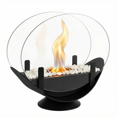 Oval Glass Large Tabletop Fireplace 11" Portable Fire Bowl Pot Clean Burning Firepit for Indoor Outdoor Patio Parties Events