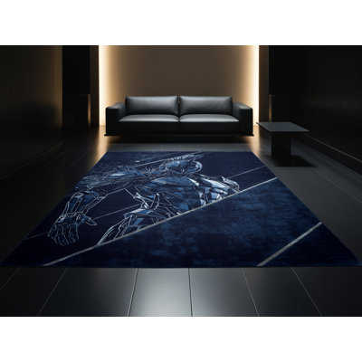 Tapis bleu à motif géométrique doux et moelleux Gladiator