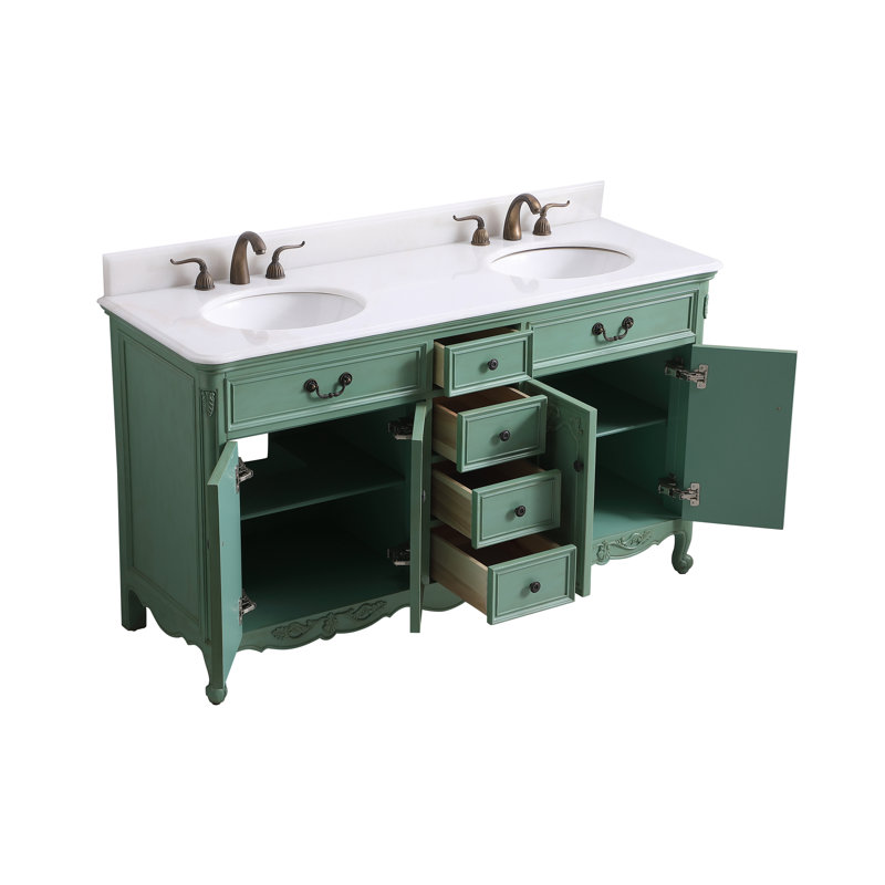 Angelique 60'' Double Bathroom Vanity with Top, Teal, White